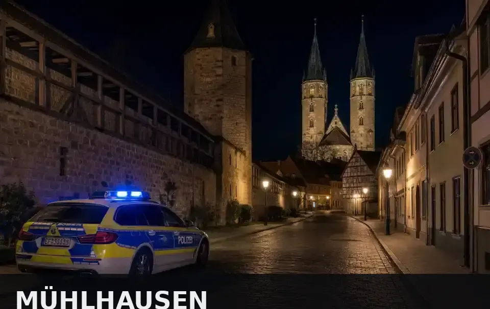 Polizeipräsenz bei Nacht in Mühlhausen – Symbolbild